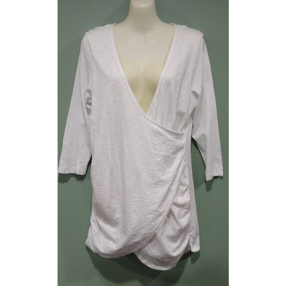 Isda & Co Crossover Ruched Top with 3/4 Sleeves, White, Size‎ M